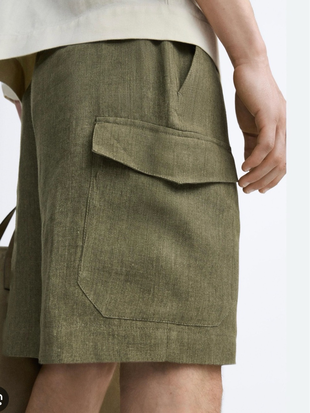 ZARA Men's Linen Cargo Shorts in Olive Green Resortwear Minimalist EUR 40 US 31